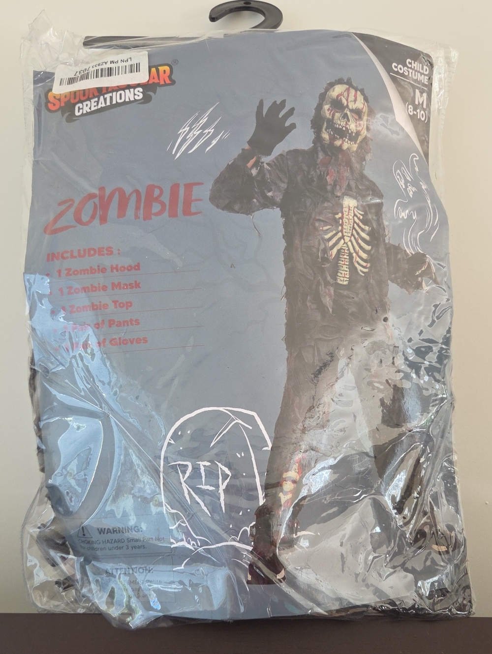 Kids Zombie Costume - Black and Gray (Child M 8-10)
